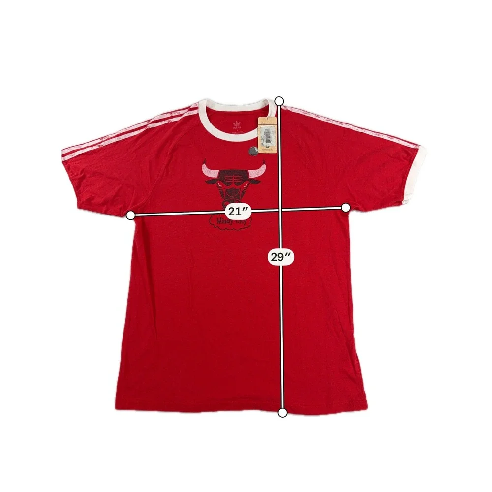 Adidas Chicago Bulls T-Shirt Windy City Ringer‎ Raglan NBA NWT Red Mens Large